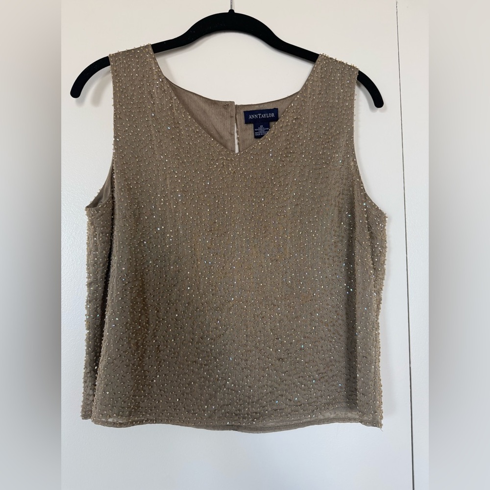 Ann Taylor Shimmering Beige Sleeveless Cropped Blouse